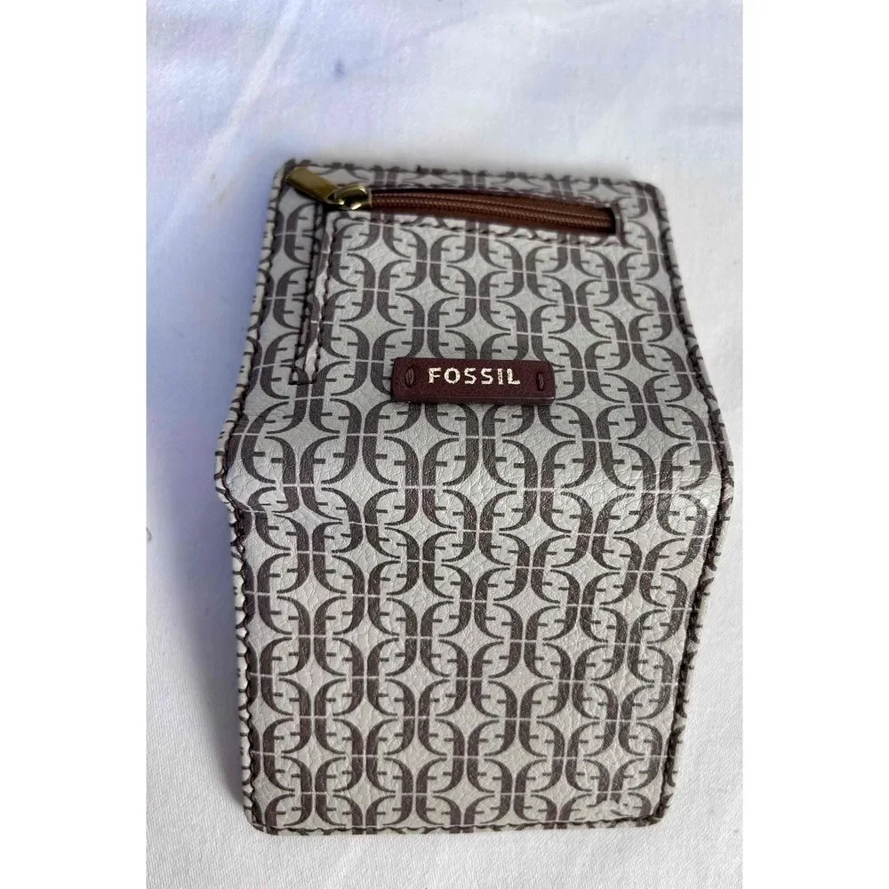 Fossil Womens Madison Bifold Brown Patterned Zipper Pocket Pouch Wallet - Picture 1 of 5